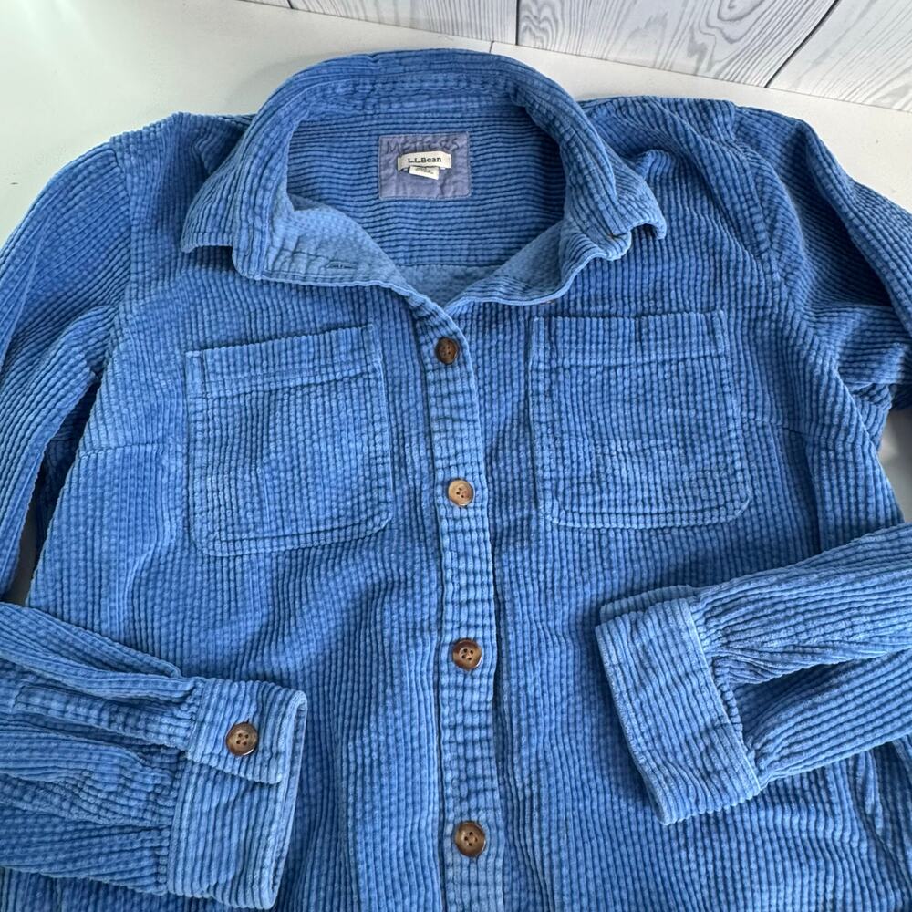Vintage LL Bean Corduroy Shirt Womens Medium Light Blue Shacket Pockets